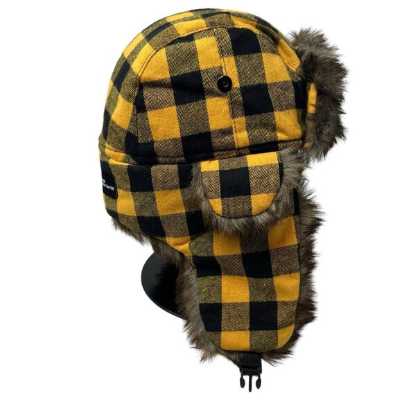 Pittsburgh Penguins Hockey Fights Cancer Trapper Hat Cap Faux Fur SGA 2023 Plaid - Picture 3 of 11